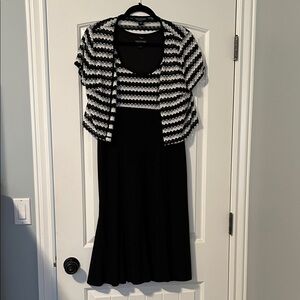 Perceptions Black and White Striped Midi Dress